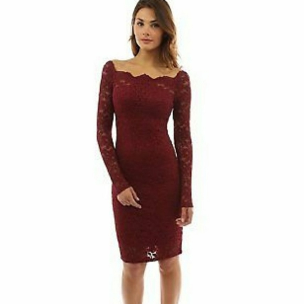 Scallop Off Shoulder Floral Lace Dress